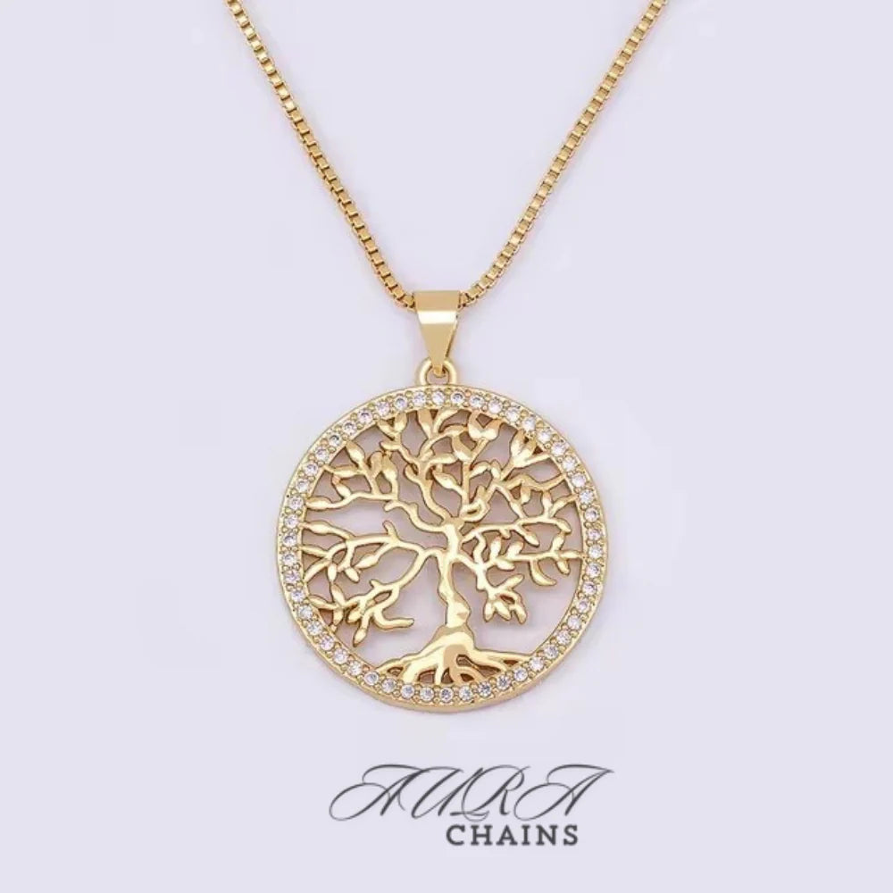 Tree of Life Gold Plated Crystal Necklace