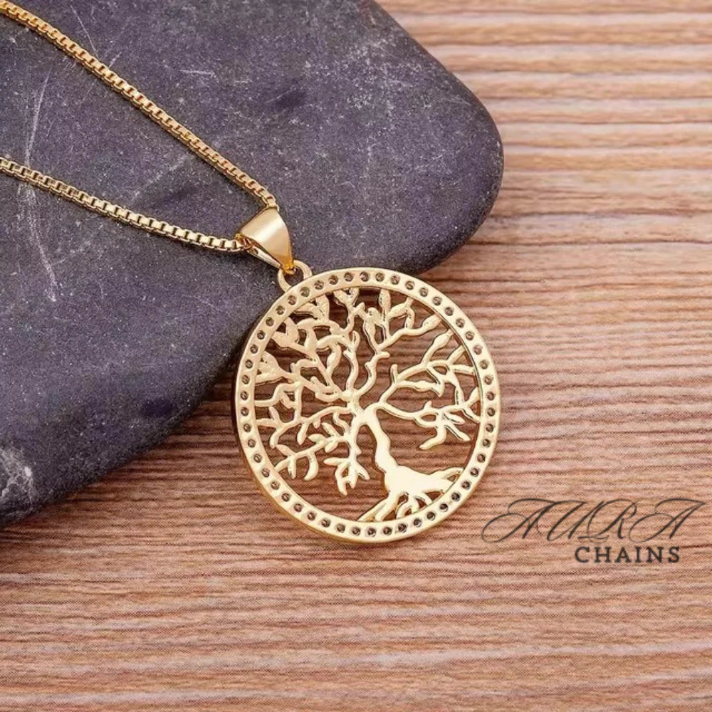 Tree of Life Gold Plated Crystal Necklace