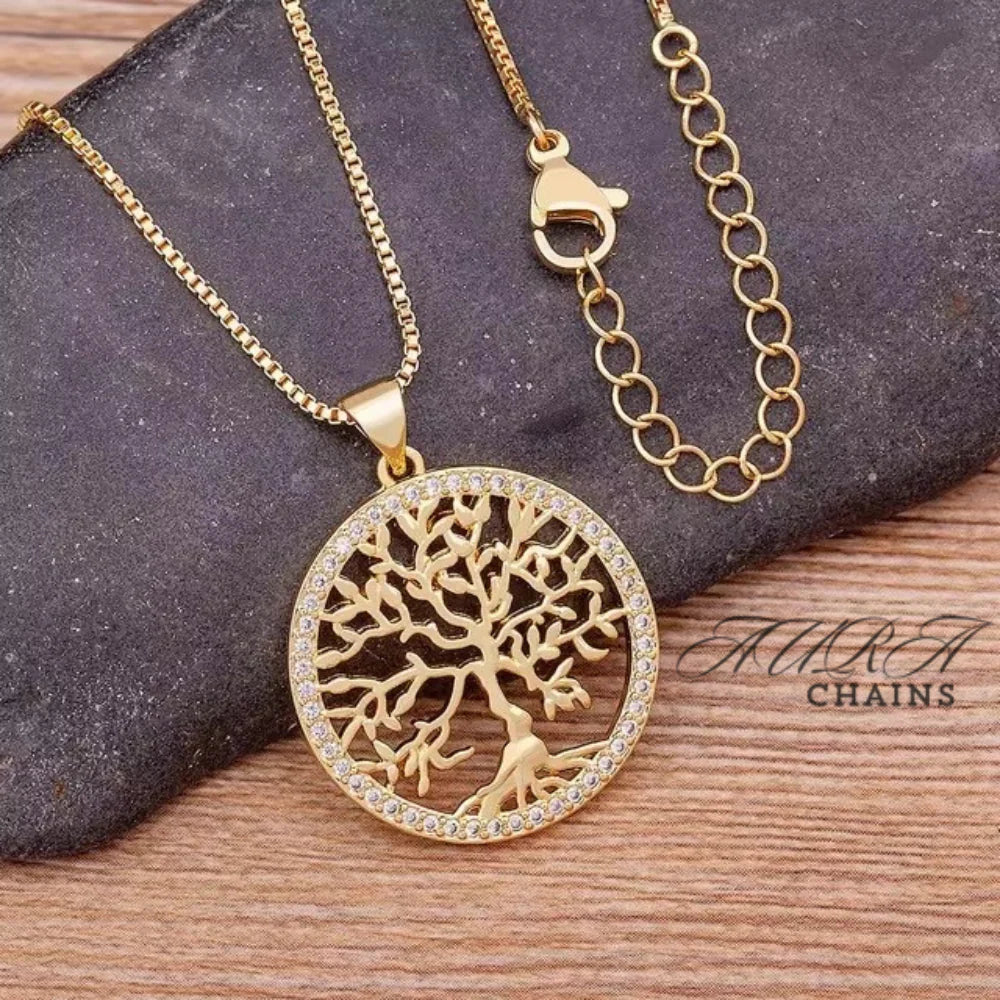 Tree of Life Gold Plated Crystal Necklace