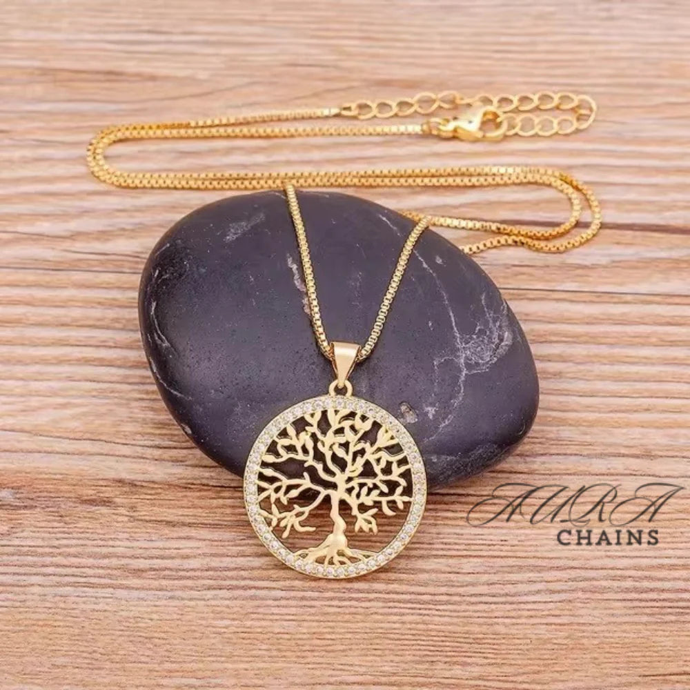 Tree of Life Gold Plated Crystal Necklace